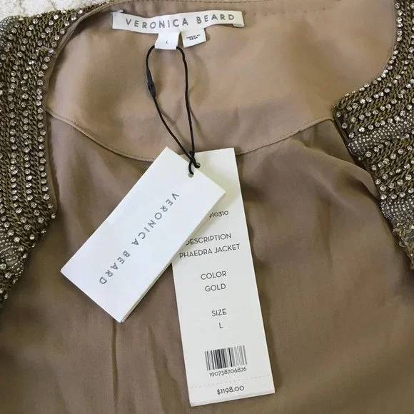 NWT Veronica Beard Women's Phaedra Sequin Bead Embellished Cropped Jacket Gold - Picture 7 of 10